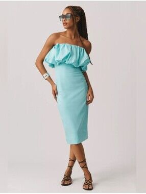 soleil slim strapless ruched dress ANTHROPOLOGIE NWT $168 The Soleil Mesh Slim Strapless Ruched Dress Size Medium